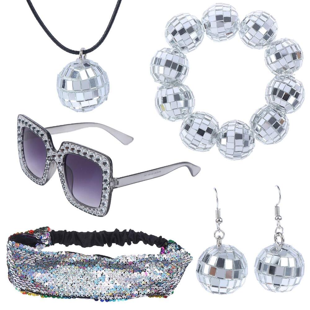 1543 5 Pieces 1970s Disco Accessoriess Disco Set Ball Earrings